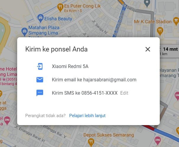 jenis kirim rute google maps ke hp