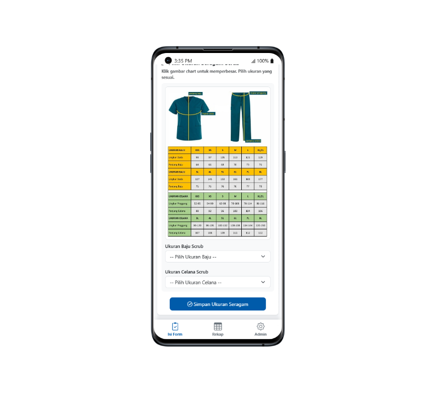 Aplikasi Pengukuran Seragam Karyawan