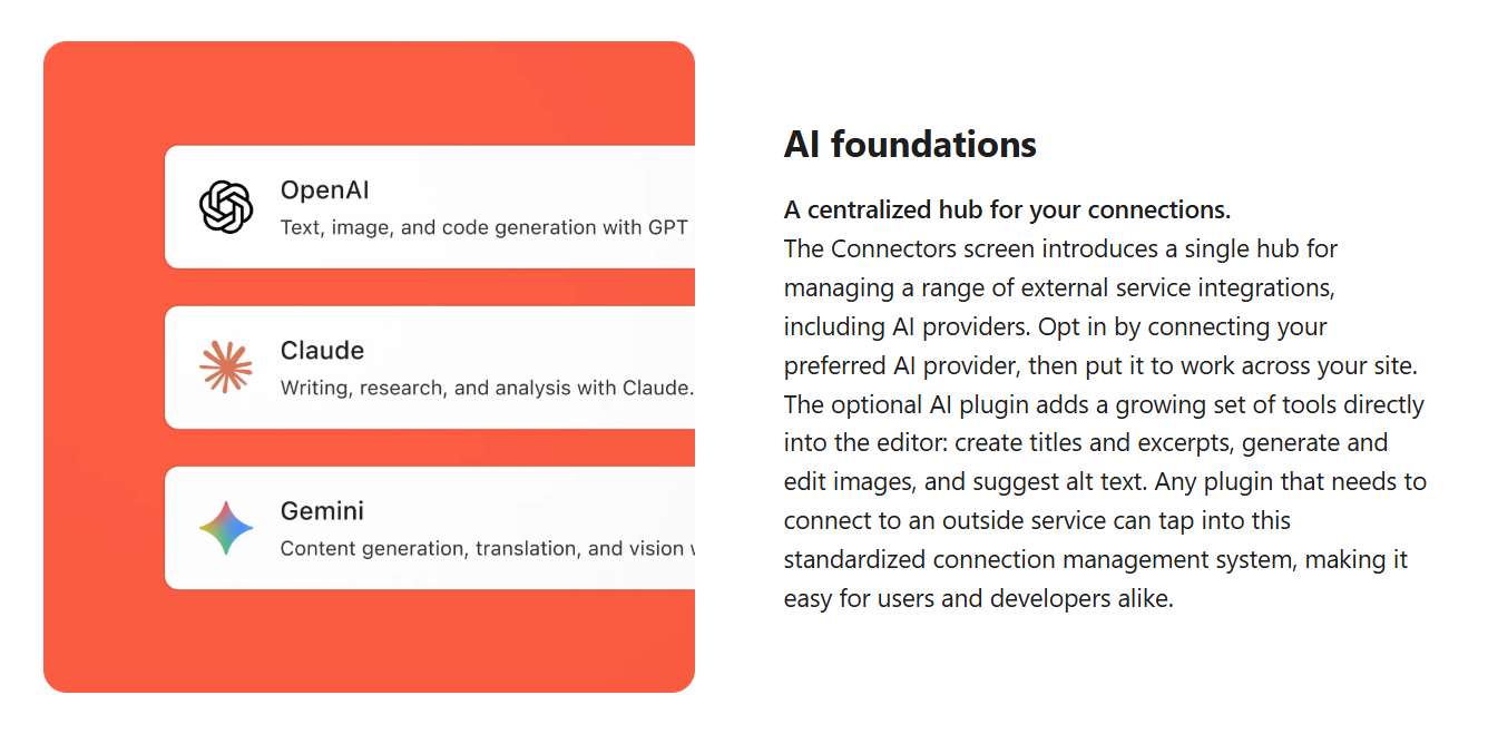Layar Connectors WordPress 7.0 untuk menyambungkan provider AI seperti OpenAI, Claude, dan Gemini